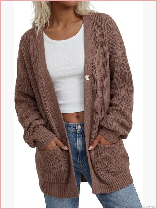 Sweaters - Chunky Cardigan Sweater Women Long Sleeve Soft Knit Loose Fit Cardigans Pockets
